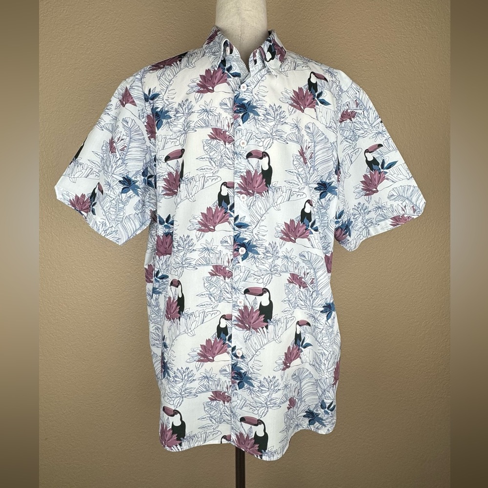 Ted Baker London Men’s Button Down Shirt. Short Sleeve Toucan Print. Size- 2XL